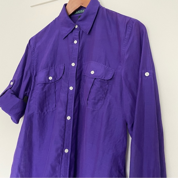 Lauren Ralph Lauren Silk Blend Sheer Button Down Long Sleeve Shirt Medium - Picture 3 of 11